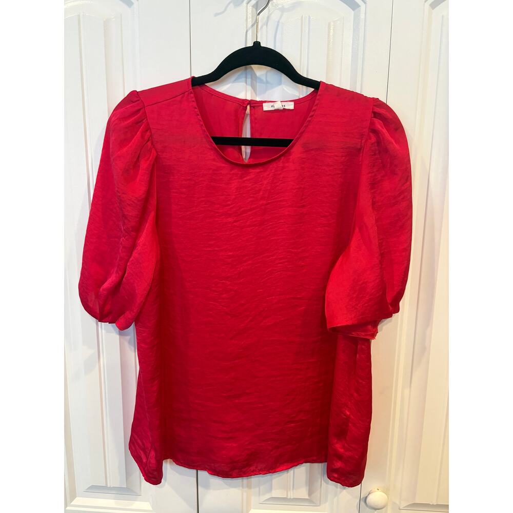 Pleione Dark Pink Short sleeve Satin Feel Blouse Size Large